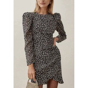 Reformation Black and White Long Sleeve Puff Shoulder Mini Dress
